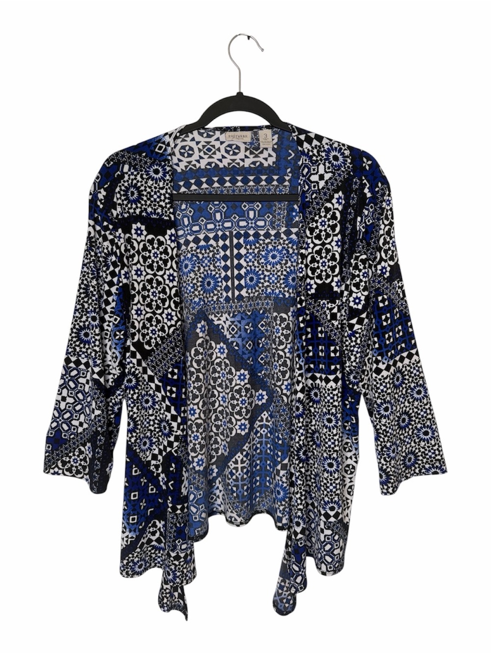 Chico’s Easywear Royal Blue Black White Open Front Cardigan Women’s Size 3
